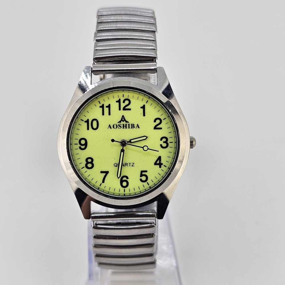 Women's Analog Watch 36MM Yellow Dial‎ Gray Stretch Band 6" NEW Battery